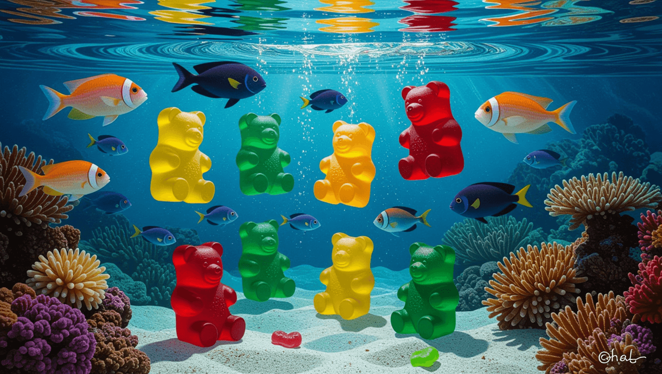 Gummy bears invade saltwater aquarium chaos