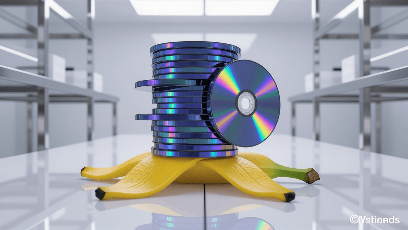 Precarious CDs Stacked on Banana Peel