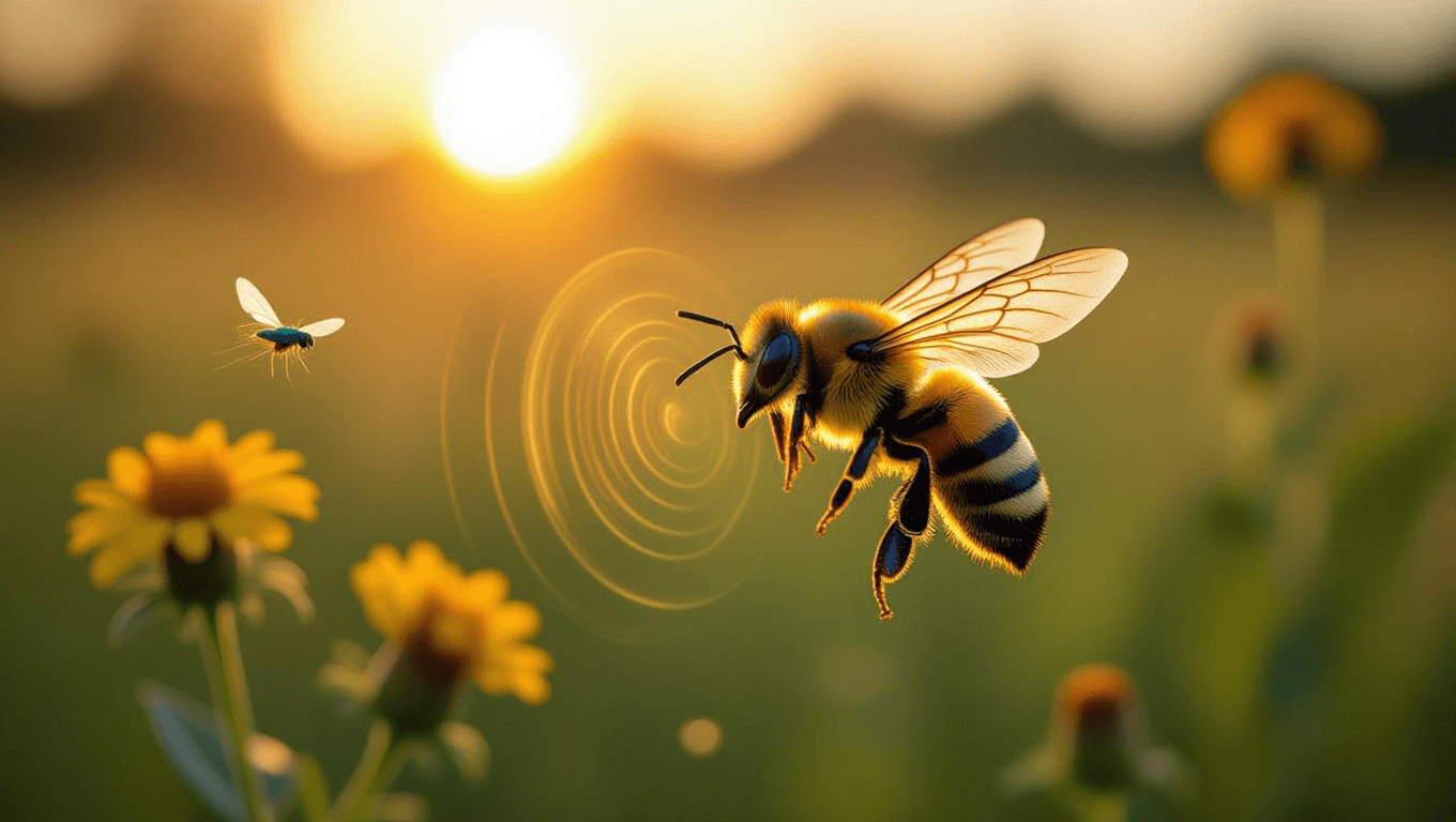 Bee buzzing amplified on humid summer evening