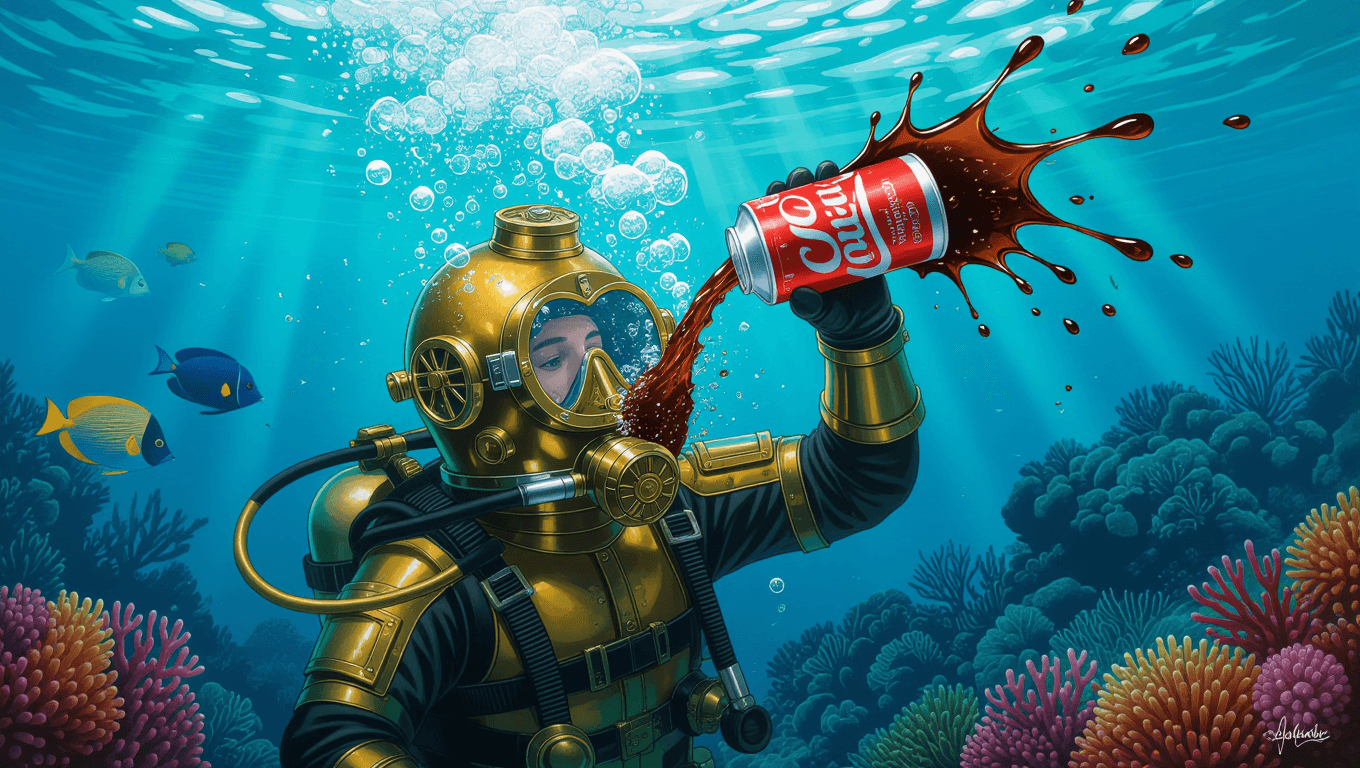 Diver's Fizzy Soda Fiasco Underwater