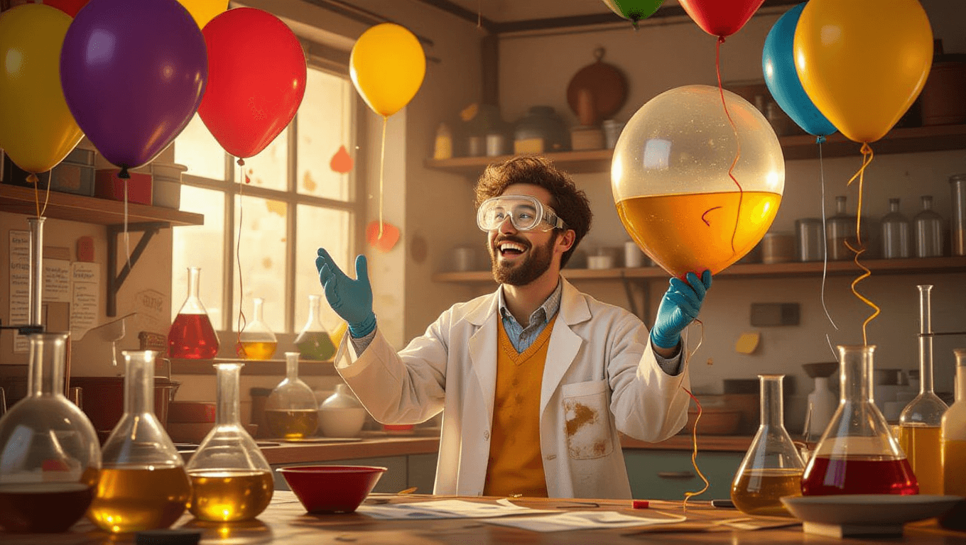 Scientist exploring heavy, sagging oil balloon