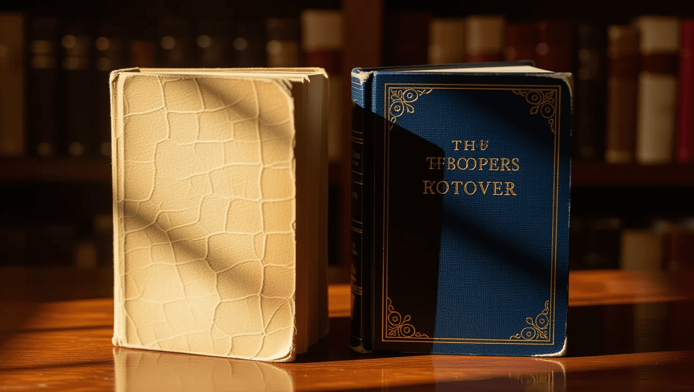 Contrast between warm paperback and cool hardcover