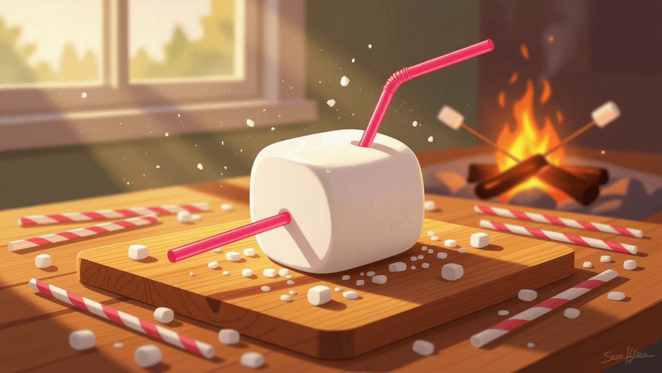 Marshmallow pierced by straw, scientific whimsy