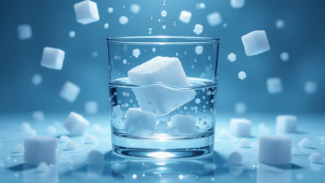 Sugar cube dissolves in salty water