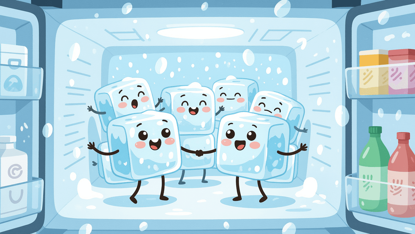 Whimsical Freezer: Ice Cubes Holding Hands