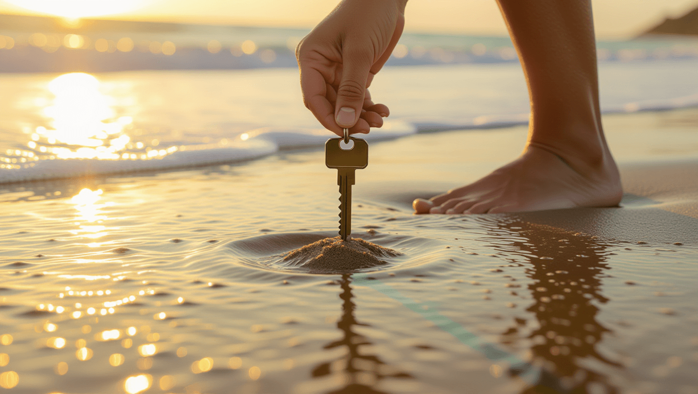 Balancing a key at the beach's edge